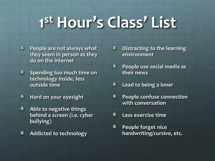 1 st hour s class list