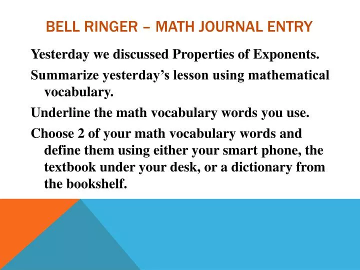 bell ringer math journal entry