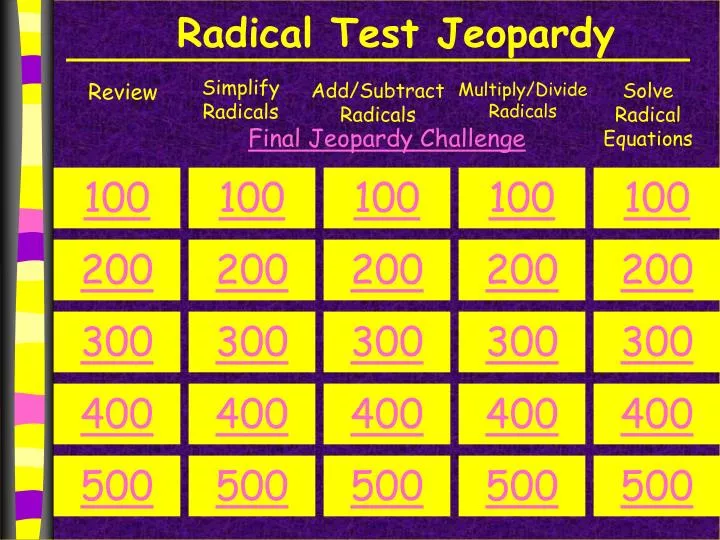 radical test jeopardy