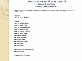 comisia superioar de disciplin raport de activitate ianuarie decembrie 2012