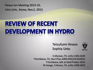 Review of recent development in hydro