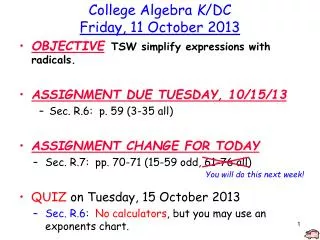 College Algebra K /DC Friday, 11 October 2013