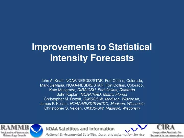 improvements to statistical intensity forecasts