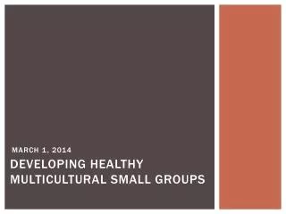 Developing healthy multicultural small groups