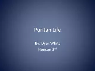 Puritan Life