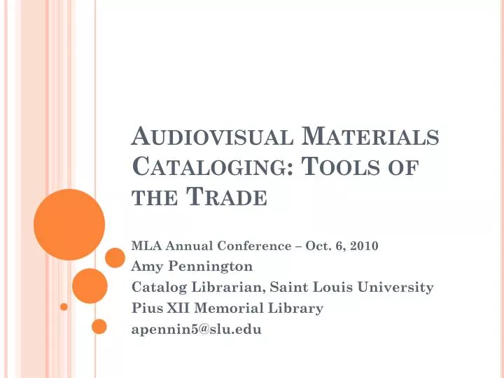 audiovisual materials cataloging tools of the trade