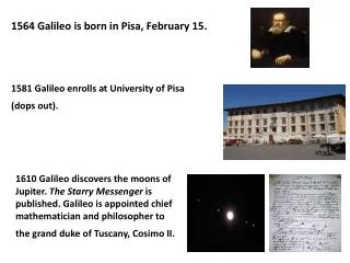 1564 Galileo is born in Pisa, February 15 .