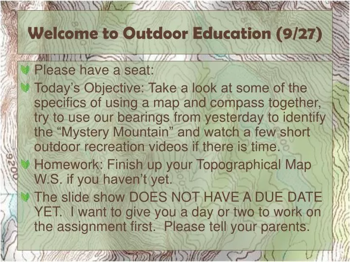 welcome to outdoor education 9 27