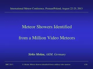 meteor showers i dentified from a million v ideo m eteors