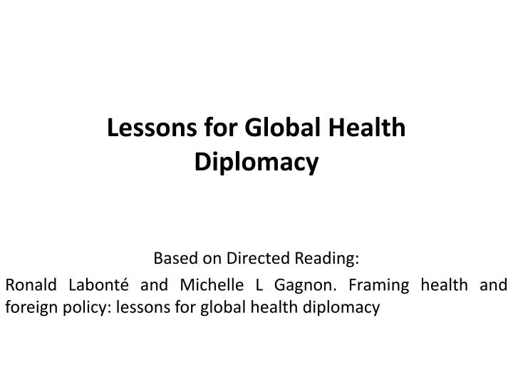 lessons for global health diplomacy