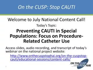 On the CUSP: Stop CAUTI