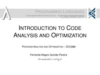 Introduction to Code Analysis and Optimization