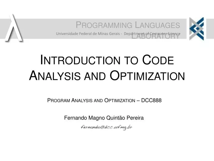introduction to code analysis and optimization