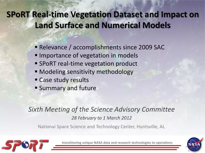 sport real time vegetation dataset and impact on land surface and numerical models