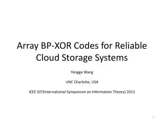 Array BP-XOR Codes for Reliable Cloud Storage Systems