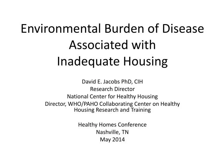 environmental burden of disease associated with inadequate housing