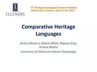 Comparative Heritage Languages