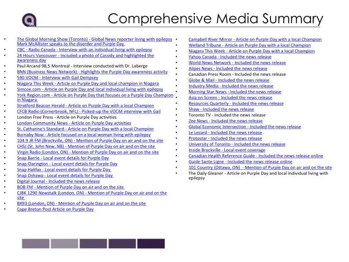 comprehensive media summary