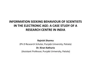 Rajnish Sharma ( Ph.D Research Scholar, Punjabi University, Patiala) Dr. Kiran Kathuria