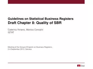 Guidelines on Statistical Business Registers Draft Chapter 8: Quality of SBR