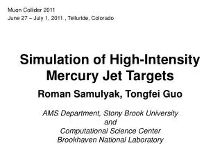 Simulation of High-Intensity Mercury Jet Targets Roman Samulyak, Tongfei Guo