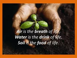 Air is the breath of life, Water is the drink of life, Soil is the food of life.
