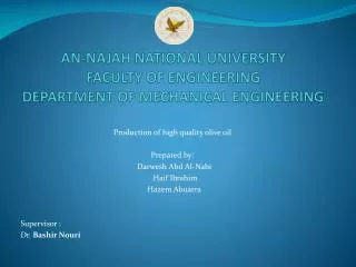 AN-NAJAH NATIONAL UNIVERSITY FACULTY OF ENGINEERING DEPARTMENT OF MECHANICAL ENGINEERING