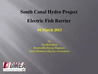 South Canal Hydro Project Electric Fish Barrier 01 March 2013