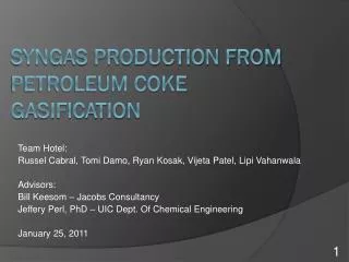 syngas Production from petroleum coke gasification