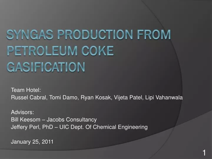 syngas production from petroleum coke gasification