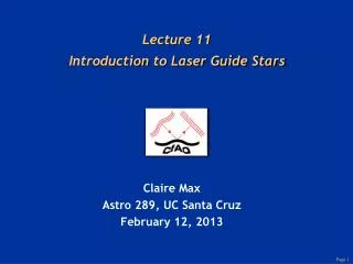 Lecture 11 Introduction to Laser Guide Stars