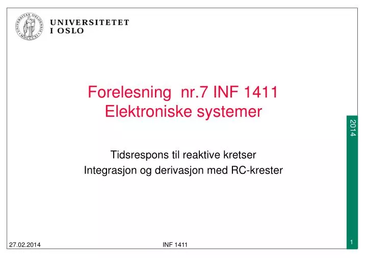 forelesning nr 7 inf 1411 elektroniske systemer