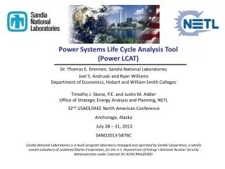 Power Systems Life Cycle Analysis Tool (Power LCAT)