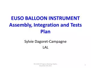 EUSO BALLOON INSTRUMENT Assembly, Integration and Tests Plan