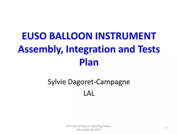euso balloon instrument assembly integration and tests plan