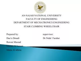 AN-NAJAH NATIONAL UNIVERSITY FACULTY OF ENGINEERING DEPARTMENT OF MECHATRONICS ENGINEERING