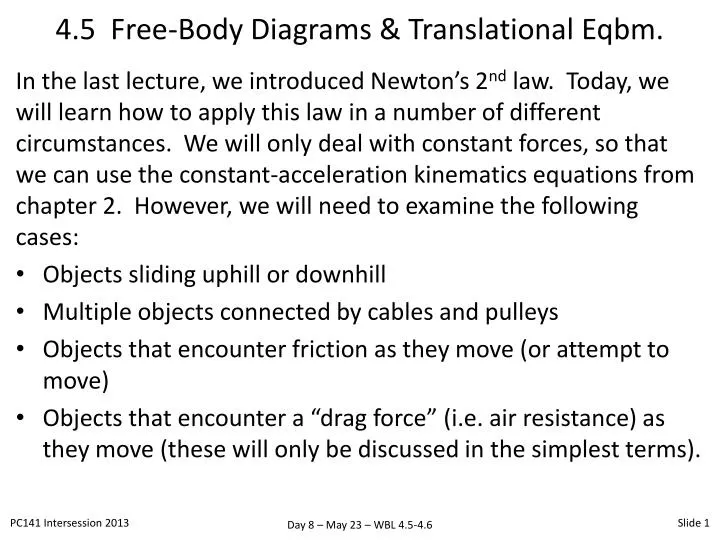 4 5 free body diagrams translational eqbm
