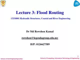 Lectu r e 3 : Flood Routing