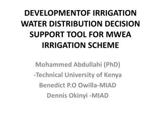 DEVELOPMENTOF IRRIGATION WATER DISTRIBUTION DECISION SUPPORT TOOL FOR MWEA IRRIGATION SCHEME