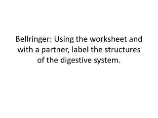 Bellringer : Using the worksheet and with a partner, label the structures of the digestive system.