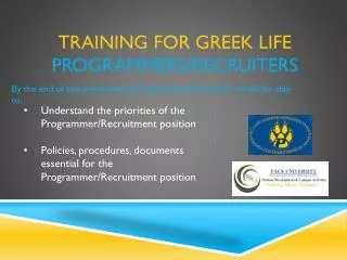 training for greek life Programmers/Recruiters