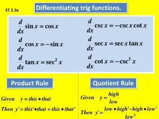 Differentiating trig functions.
