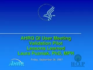 AHRQ QI User Meeting Validation Pilot Lessons Learned Laura Puzniak, PhD, MPH