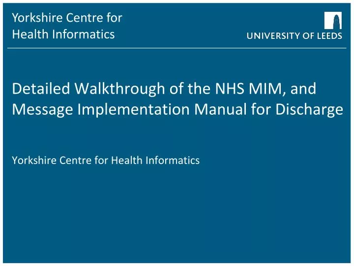 detailed walkthrough of the nhs mim and message implementation manual for discharge