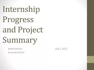 Internship Progress and Project Summary