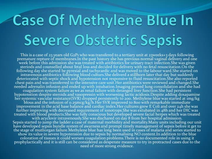 case of methylene blue in severe obstetric sepsis