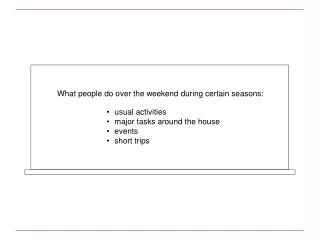 What people do over the weekend during certain seasons: