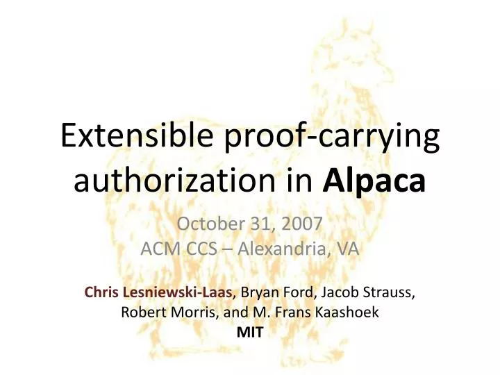 extensible proof carrying authorization in alpaca