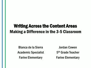 Writing Across the Content Areas Making a Difference in the 3-5 Classroom
