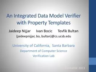 An Integrated Data Model Verifier with Property Templates